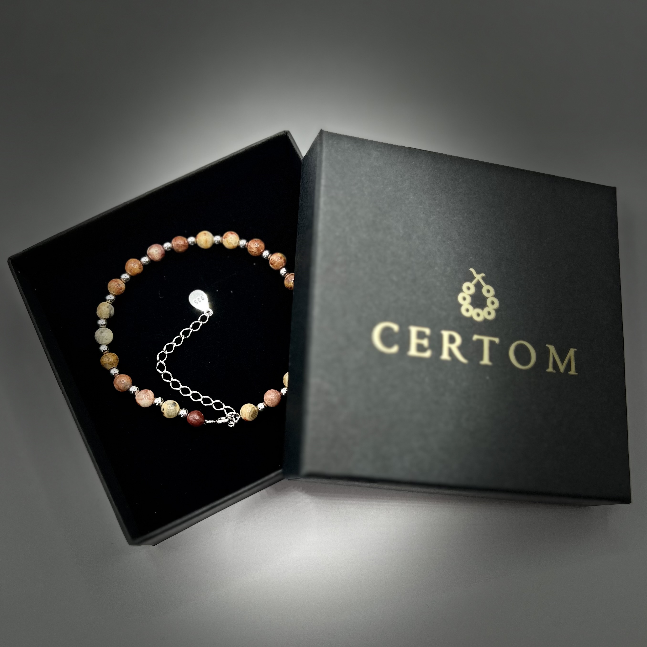 Stříbrný náramek - achát krajkový